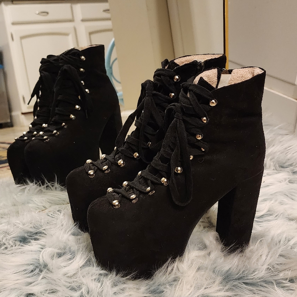 Black lace up ankle booties